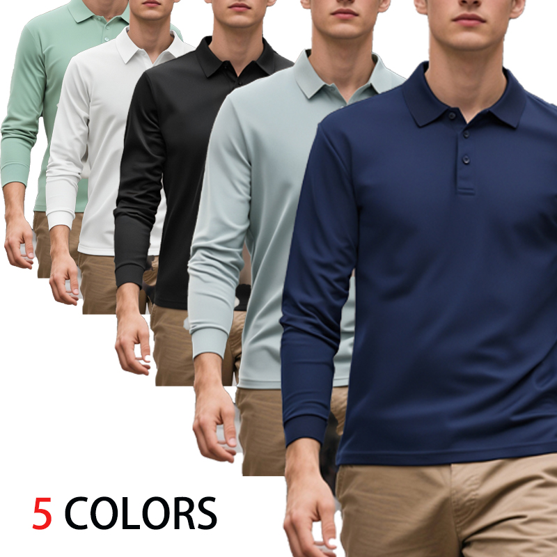 Golf Equipment Discount - เสื้อโปโลแขนยาวสำหรับผู้ชาย ดีไซน์เรียบง่าย มีให้เลือก 5 สี คอปกแบบคลาสสิก