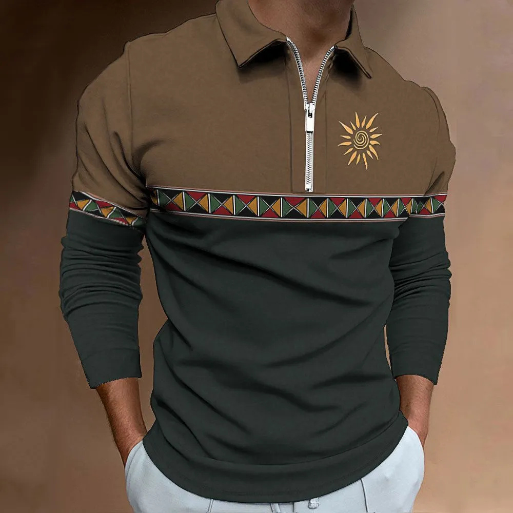 Golf Equipment Discount - เสื้อโปโลบุรุษ Retro การปิดกั้นสีพิมพ์แฟชั่นกีฬา Lapel Golf สวมใส่ผู้ชายเสื้อยืด